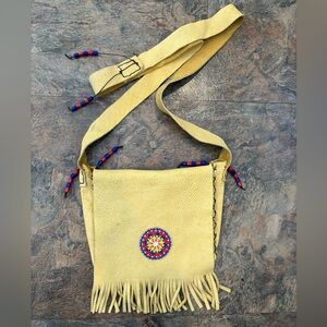 Handmade beaded leather crossbody bag purse